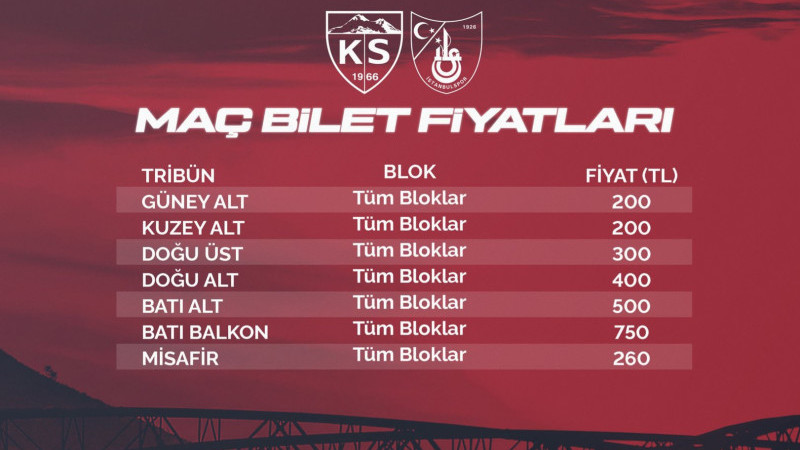 Kayserispor İstanbulspor maç biletleri satışa çıktı